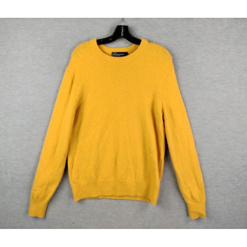 Gap Womens Sweater Large L Yellow Knit Lambswool Nylon Crew Pullover Retro‎ Fall